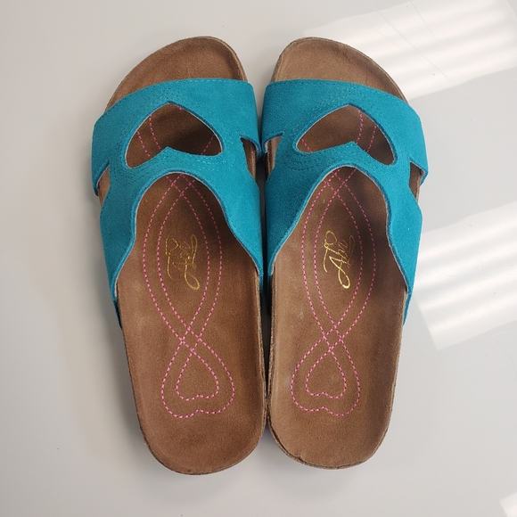 NIB Birkenstock Style Sandals by Abi Teal Slippers - Picture 6 of 7